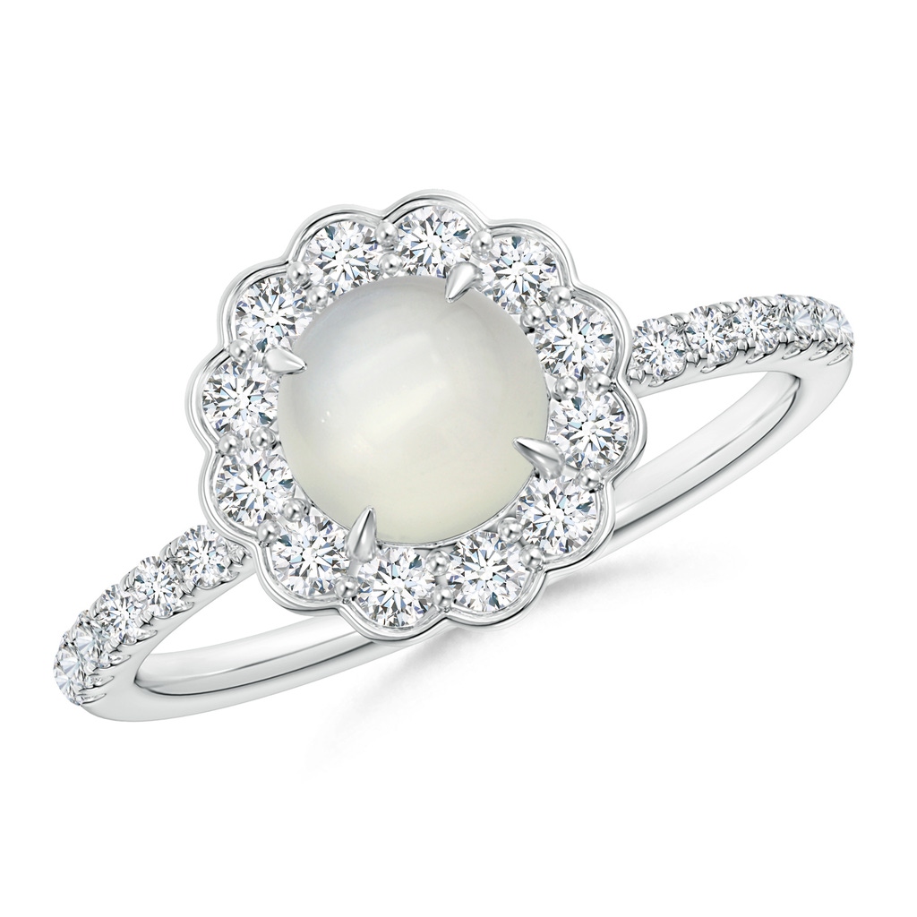 6mm AAA Vintage Style Moonstone Flower Ring with Diamond Accents in White Gold 