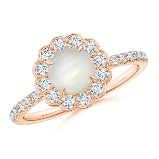 6mm AAAA Vintage Style Moonstone Flower Ring with Diamond Accents in Rose Gold