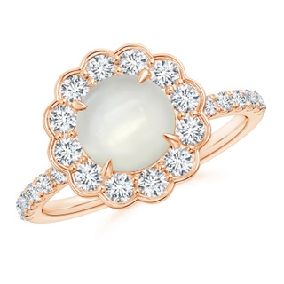 7mm AAAA Vintage Style Moonstone Flower Ring with Diamond Accents in Rose Gold