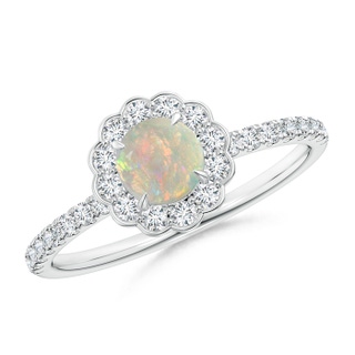 5mm AAAA Vintage Style Opal Flower Ring with Diamond Accents in P950 Platinum