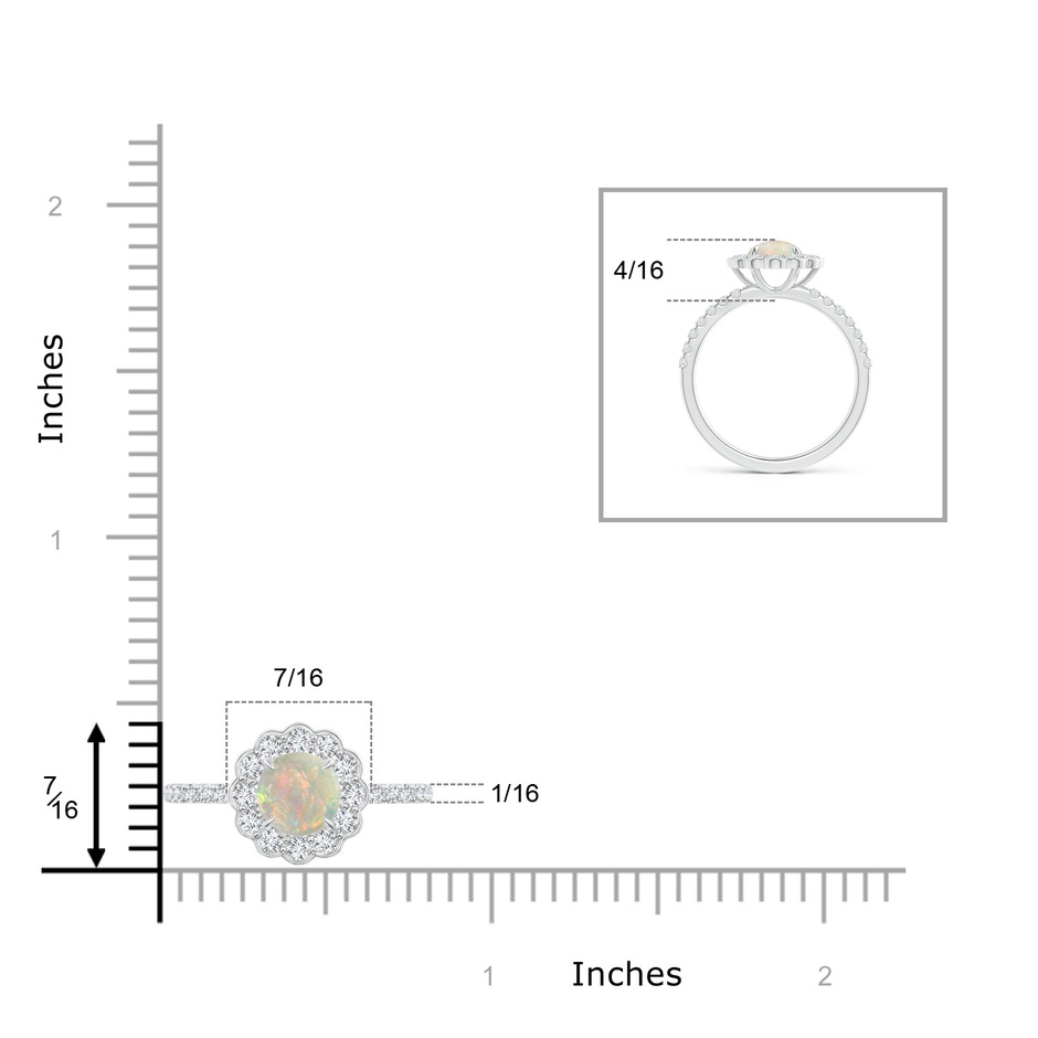 6mm AAAA Vintage Style Opal Flower Ring with Diamond Accents in White Gold ruler