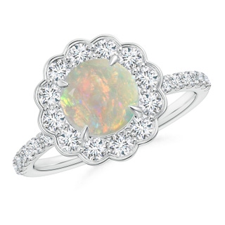 7mm AAAA Vintage Style Opal Flower Ring with Diamond Accents in P950 Platinum