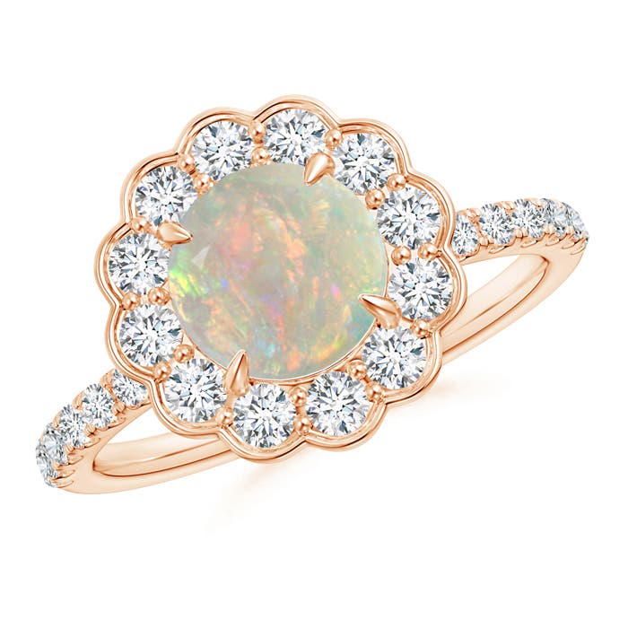 Vintage Style Opal Flower Ring with Diamond Accents | Angara