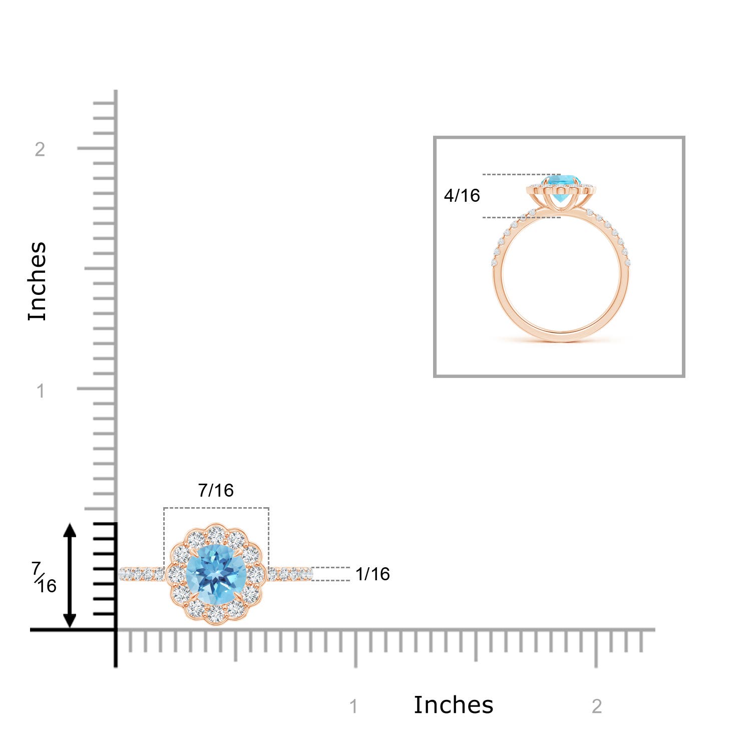 A - Swiss Blue Topaz / 1.47 CT / 14 KT Rose Gold