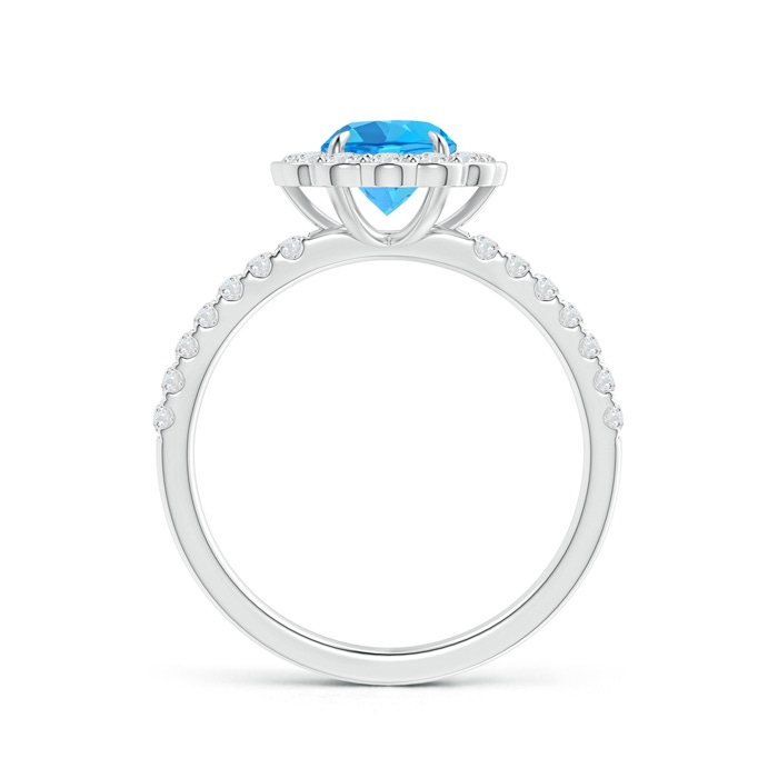 6mm AAA Vintage Style Swiss Blue Topaz Flower Ring with Diamonds in White Gold Side-1