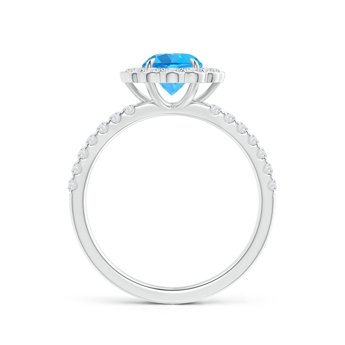 6mm AAA Vintage Style Swiss Blue Topaz Flower Ring with Diamonds in White Gold side-1