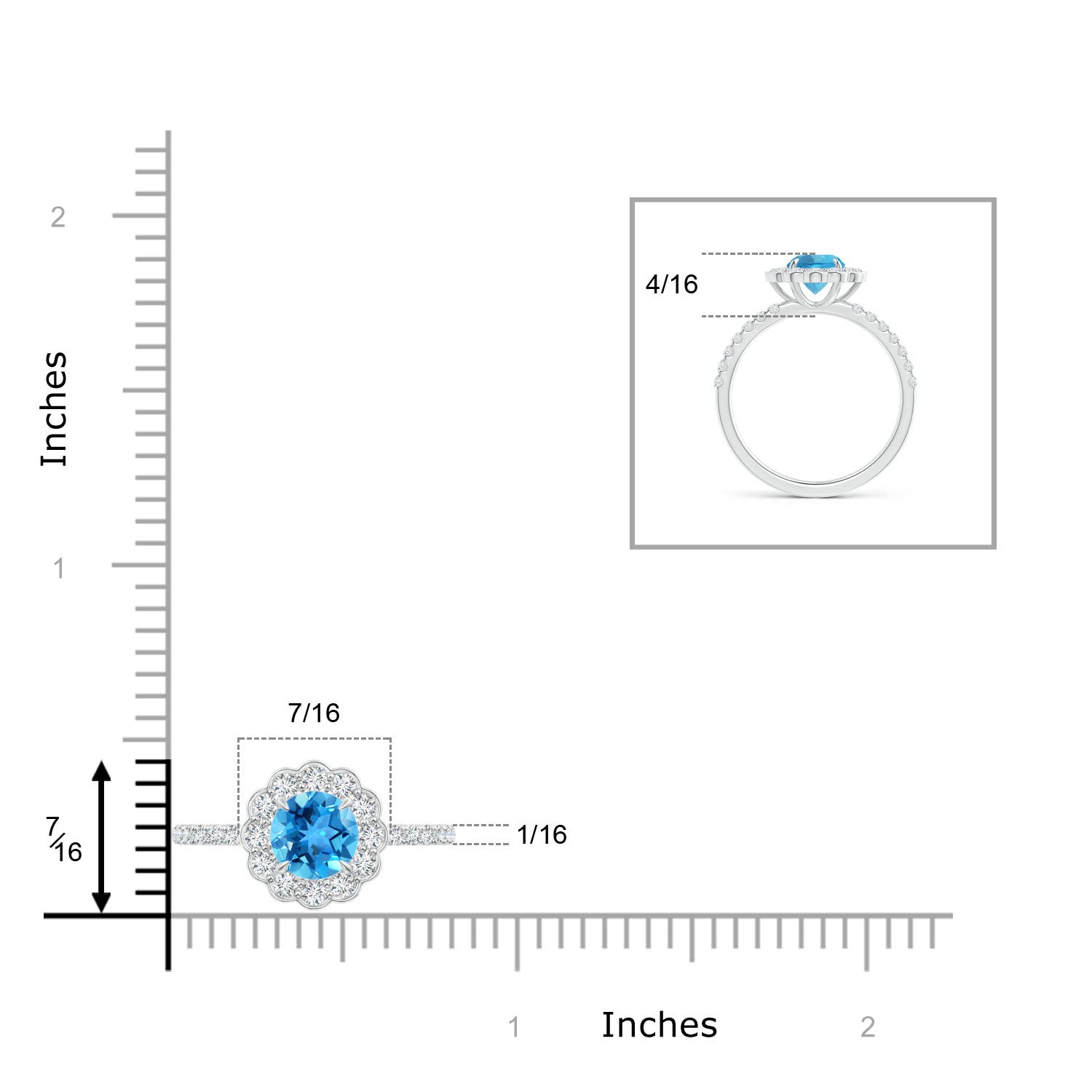 AAA - Swiss Blue Topaz / 1.47 CT / 14 KT White Gold