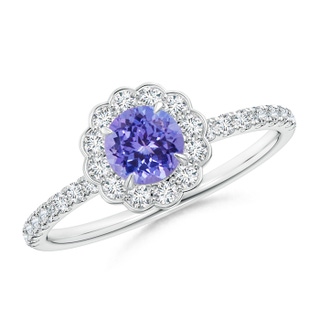 5mm AAA Vintage Style Tanzanite Flower Ring with Diamond Accents in White Gold