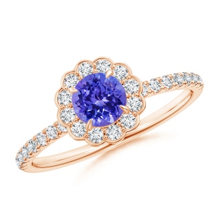 5mm AAAA Vintage Style Tanzanite Flower Ring with Diamond Accents in Rose Gold