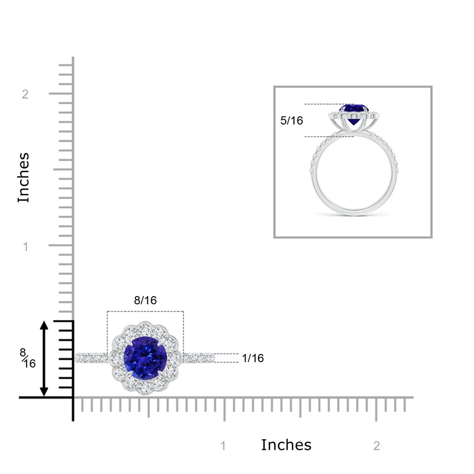 7mm AAAA Vintage Style Tanzanite Flower Ring with Diamond Accents in White Gold product image