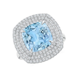 10mm AAAA Triple Halo Cushion Aquamarine Cocktail Ring in P950 Platinum