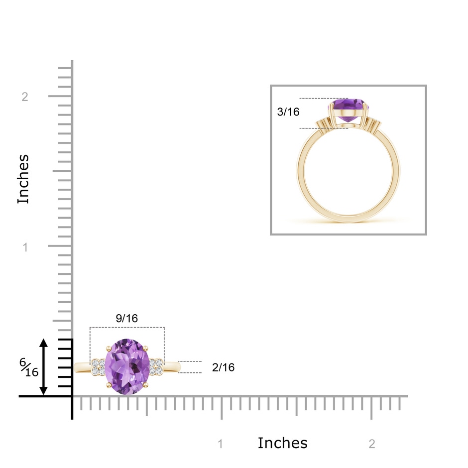 10x8mm A Solitaire Oval Amethyst Ring with Diamond Floral Accent in Yellow Gold ruler