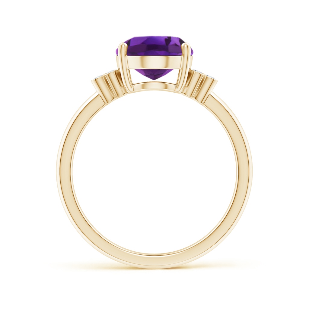 10x8mm AAAA Solitaire Oval Amethyst Ring with Diamond Floral Accent in 9K Yellow Gold - side 1