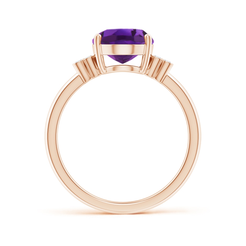10x8mm AAAA Solitaire Oval Amethyst Ring with Diamond Floral Accent in Rose Gold side 1