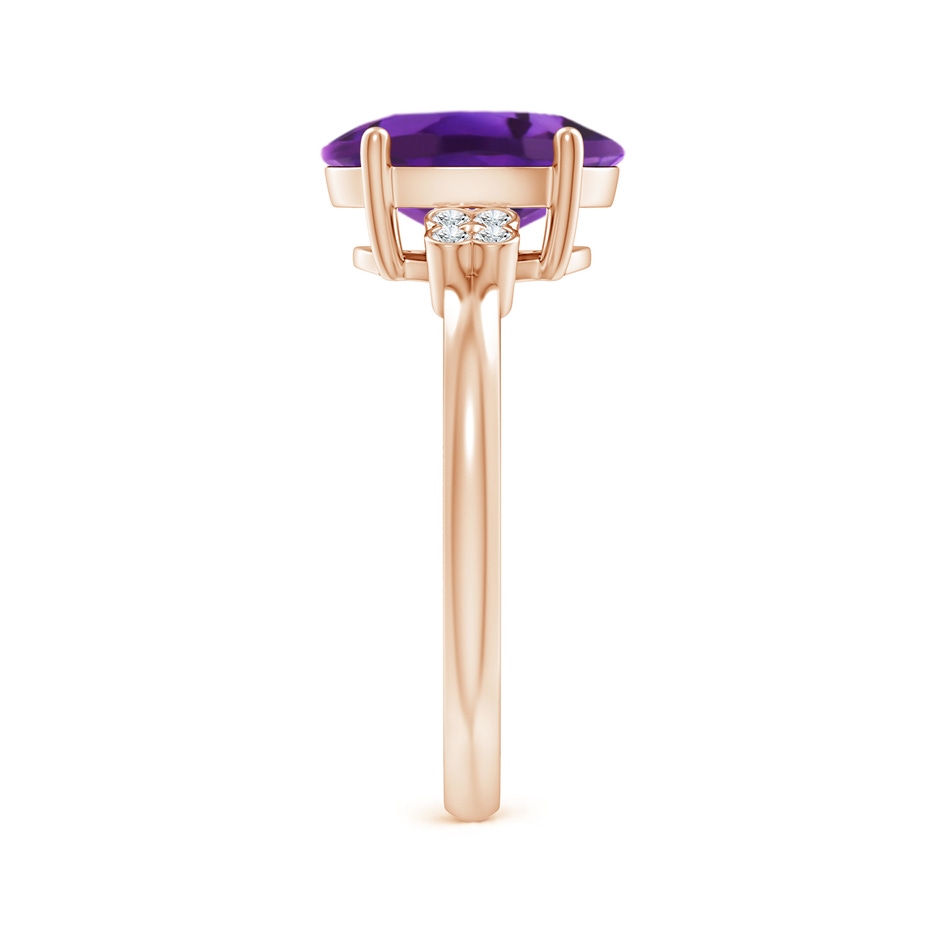 10x8mm AAAA Solitaire Oval Amethyst Ring with Diamond Floral Accent in Rose Gold side 2