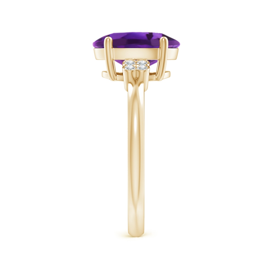 10x8mm AAAA Solitaire Oval Amethyst Ring with Diamond Floral Accent in Yellow Gold side 2