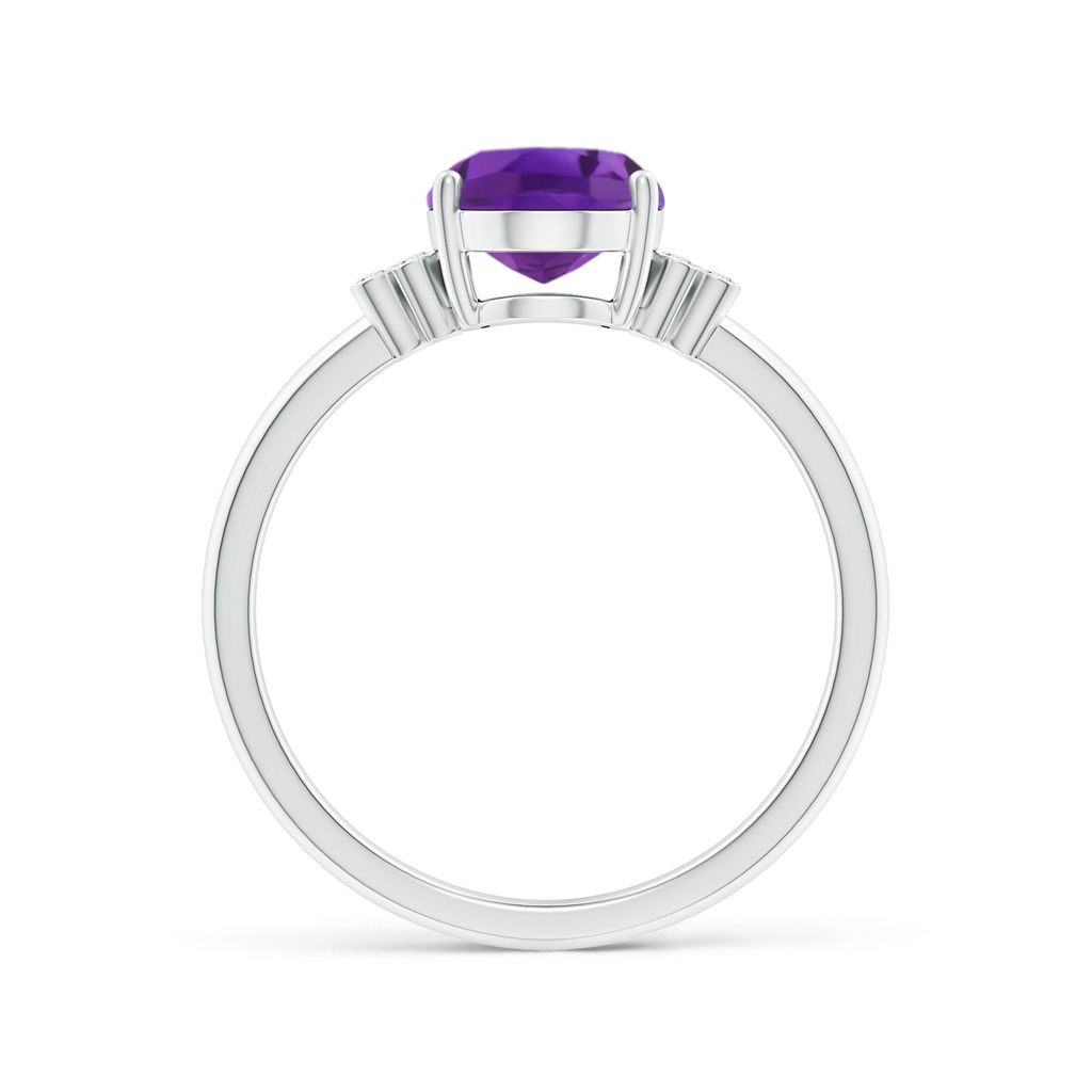 9x7mm AAA Solitaire Oval Amethyst Ring with Diamond Floral Accent in White Gold - side 1