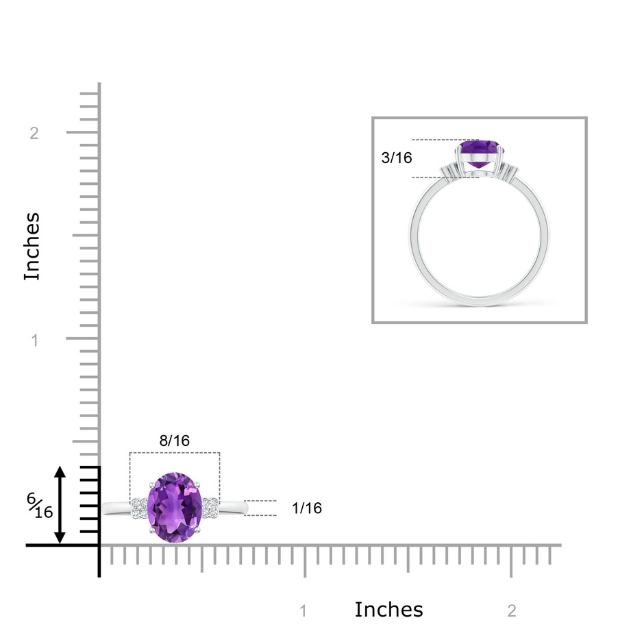 9x7mm AAA Solitaire Oval Amethyst Ring with Diamond Floral Accent in White Gold ruler