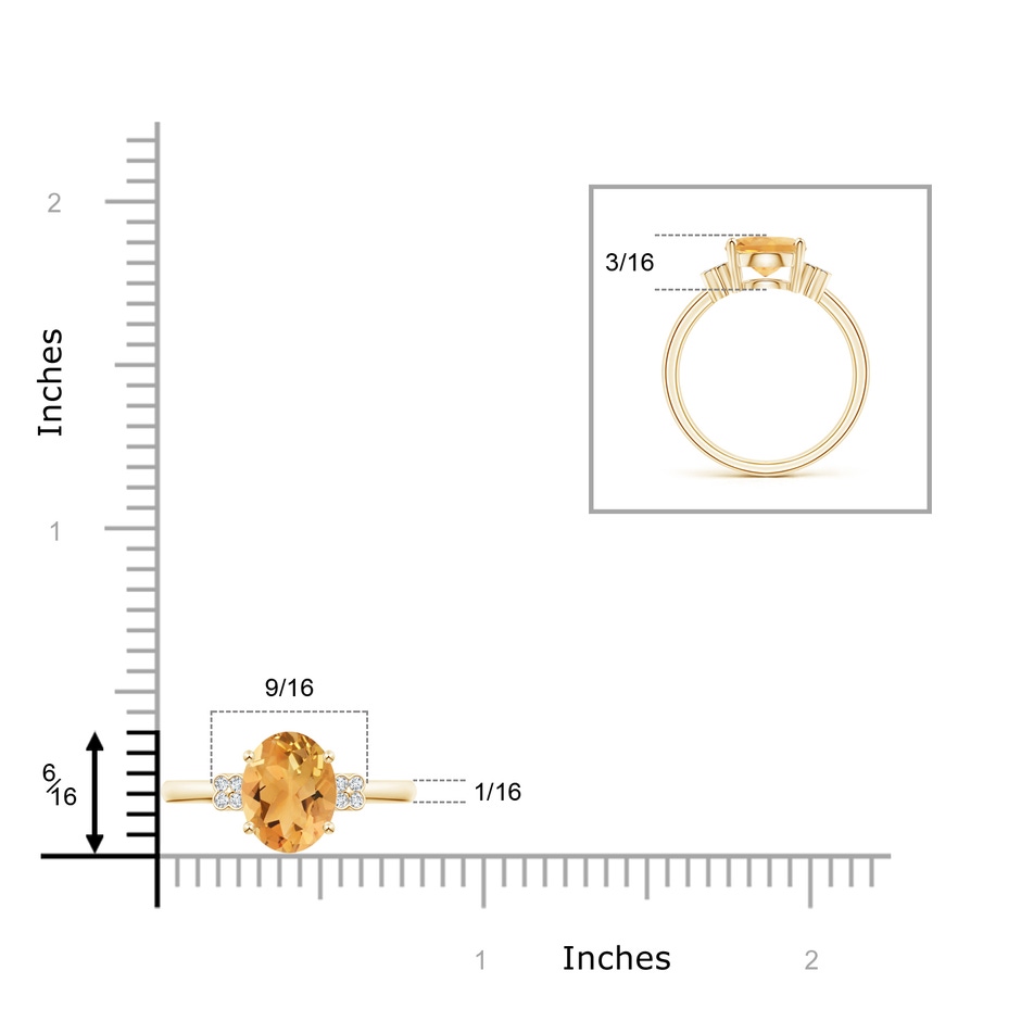 10x8mm A Solitaire Oval Citrine Ring with Diamond Floral Accent in Yellow Gold ruler