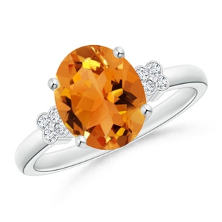 10x8mm AAA Solitaire Oval Citrine Ring with Diamond Floral Accent in White Gold