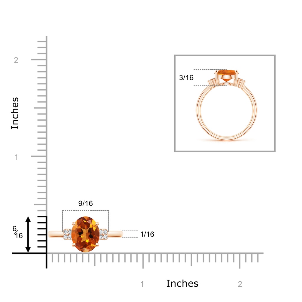 10x8mm AAAA Solitaire Oval Citrine Ring with Diamond Floral Accent in Rose Gold Ruler