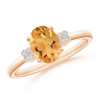 8x6mm A Solitaire Oval Citrine Ring with Diamond Floral Accent in 9K Rose Gold