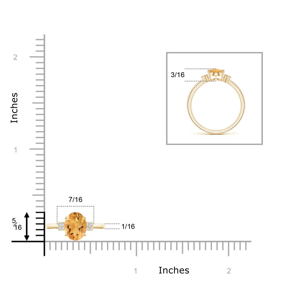 8x6mm A Solitaire Oval Citrine Ring with Diamond Floral Accent in Yellow Gold ruler