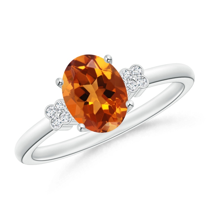 8x6mm AAAA Solitaire Oval Citrine Ring with Diamond Floral Accent in P950 Platinum 