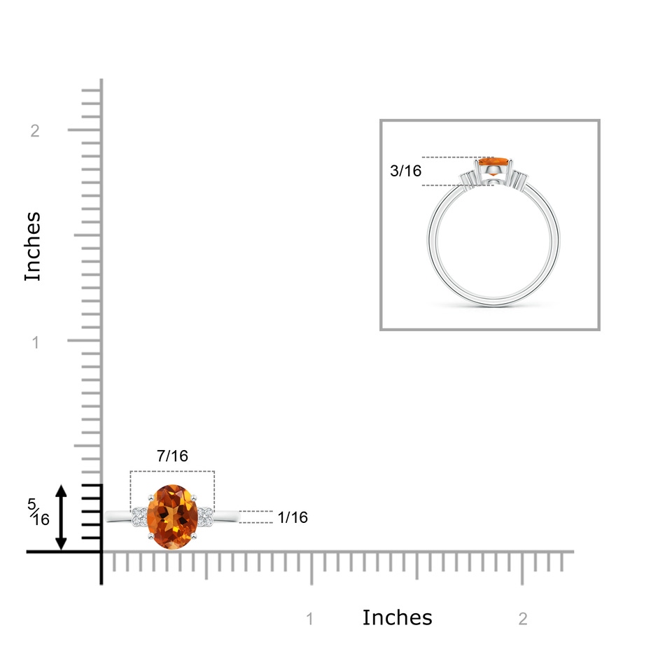 8x6mm AAAA Solitaire Oval Citrine Ring with Diamond Floral Accent in P950 Platinum ruler