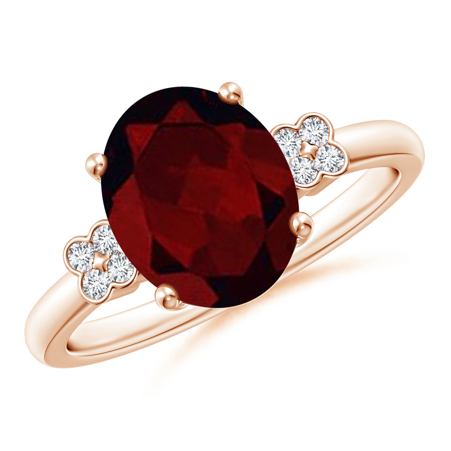 Solitaire Oval Garnet Ring with Diamond Floral Accent