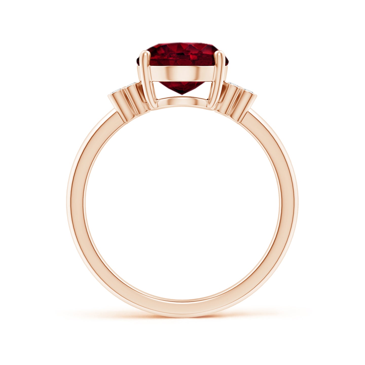 Solitaire Oval Garnet Ring with Diamond Floral Accent