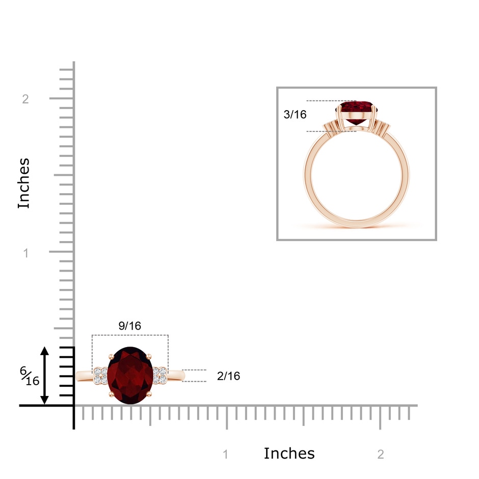 10x8mm A Solitaire Oval Garnet Ring with Diamond Floral Accent in Rose Gold ruler