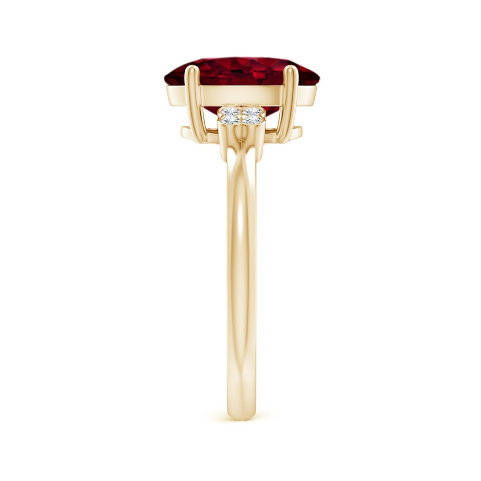10x8mm A Solitaire Oval Garnet Ring with Diamond Floral Accent in Yellow Gold side 2