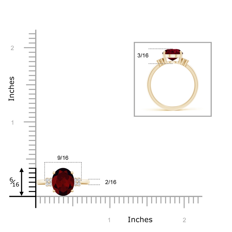 10x8mm A Solitaire Oval Garnet Ring with Diamond Floral Accent in Yellow Gold ruler