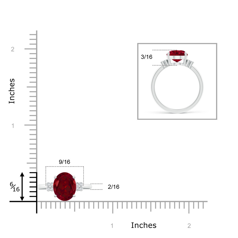 10x8mm AAA Solitaire Oval Garnet Ring with Diamond Floral Accent in White Gold ruler