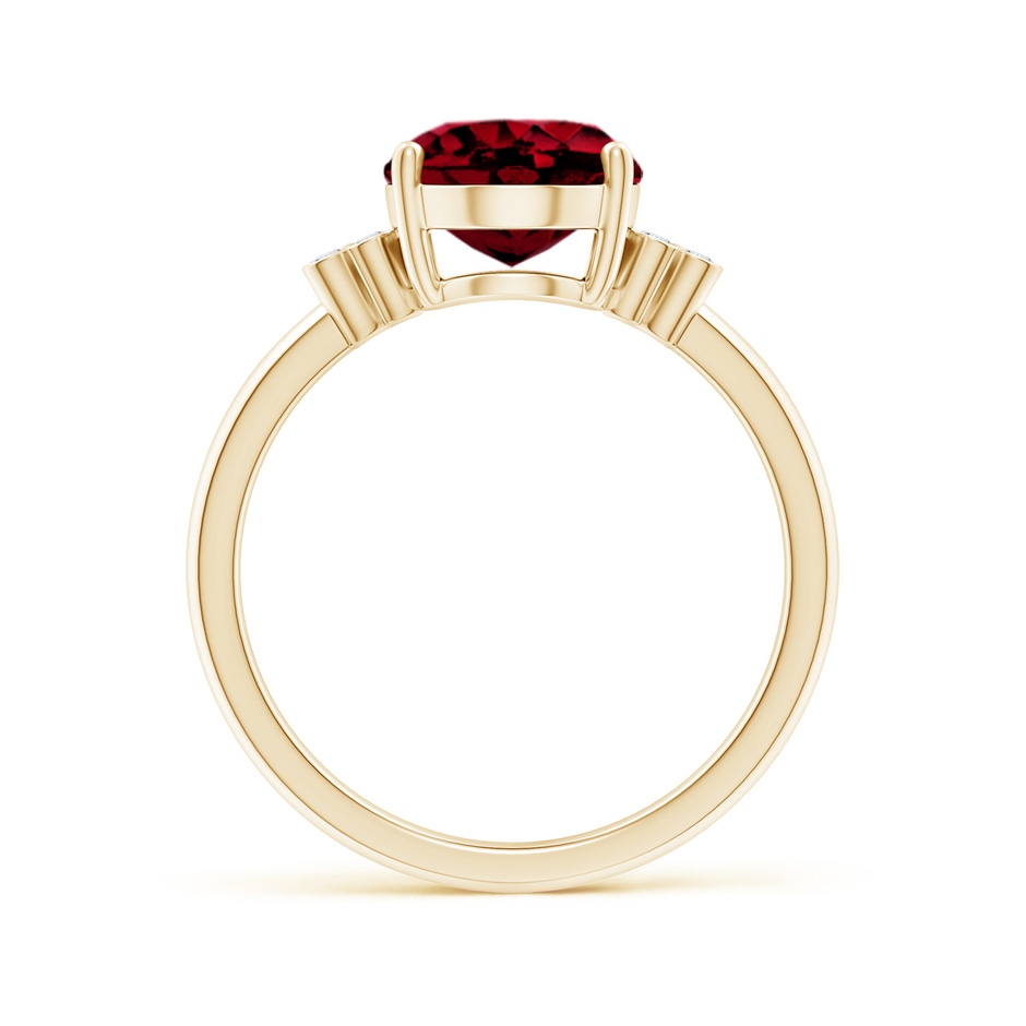 10x8mm AAAA Solitaire Oval Garnet Ring with Diamond Floral Accent in Yellow Gold side 1