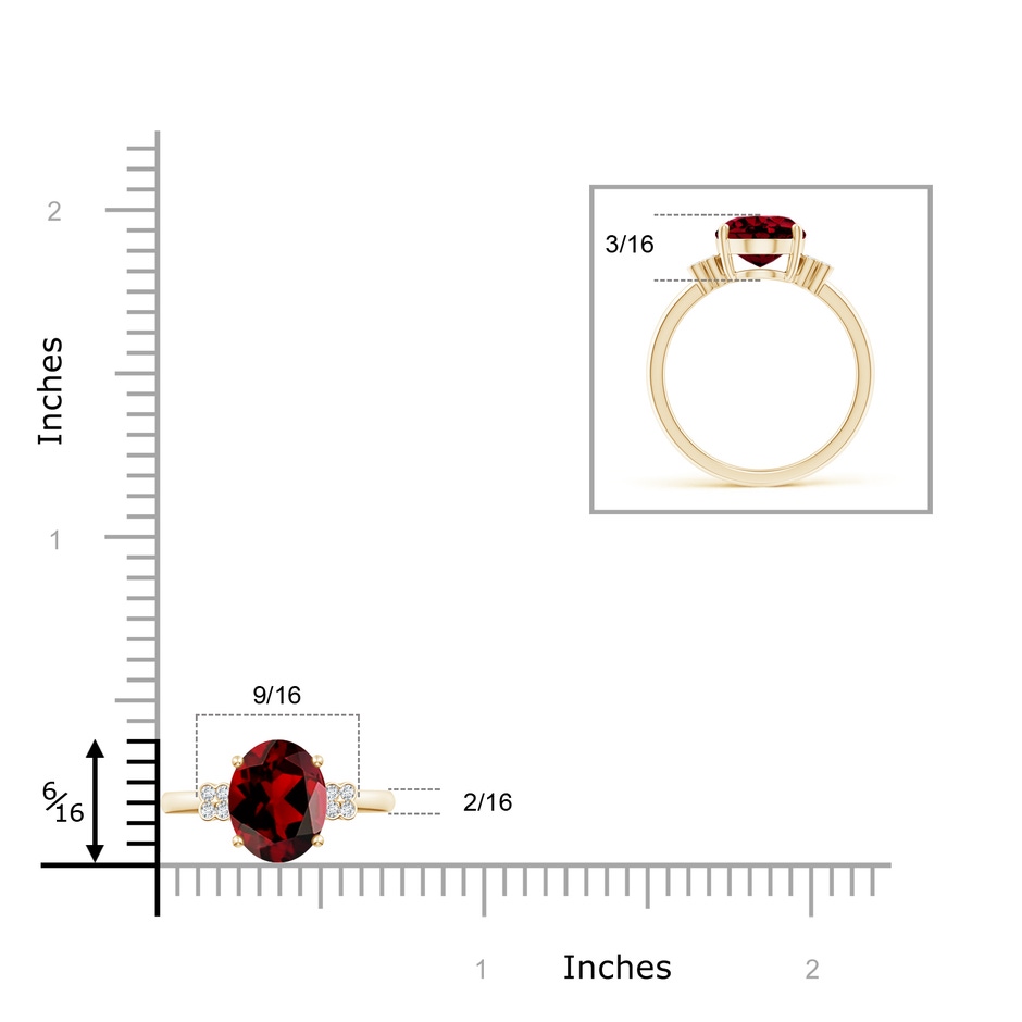 10x8mm AAAA Solitaire Oval Garnet Ring with Diamond Floral Accent in Yellow Gold ruler