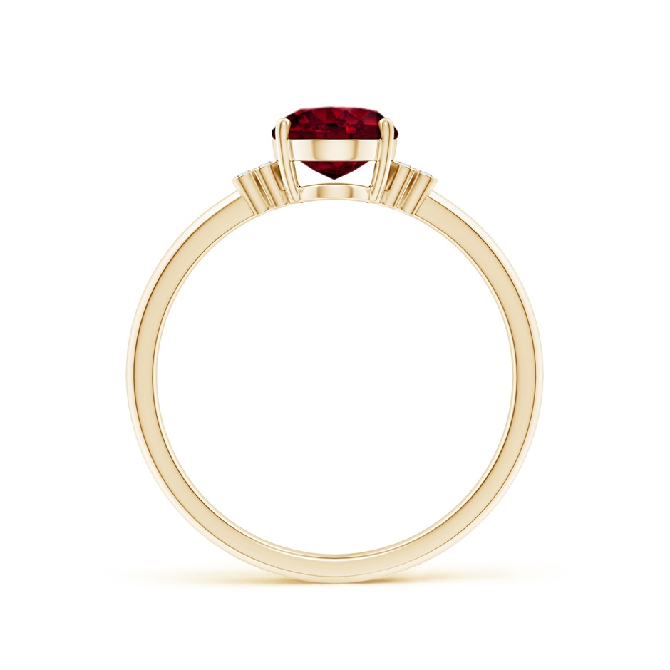 8x6mm A Solitaire Oval Garnet Ring with Diamond Floral Accent in 10K Yellow Gold side 1
