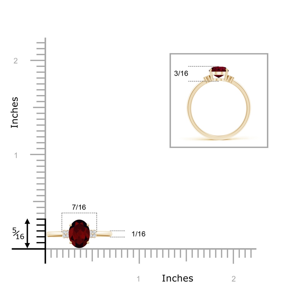 8x6mm A Solitaire Oval Garnet Ring with Diamond Floral Accent in Yellow Gold ruler