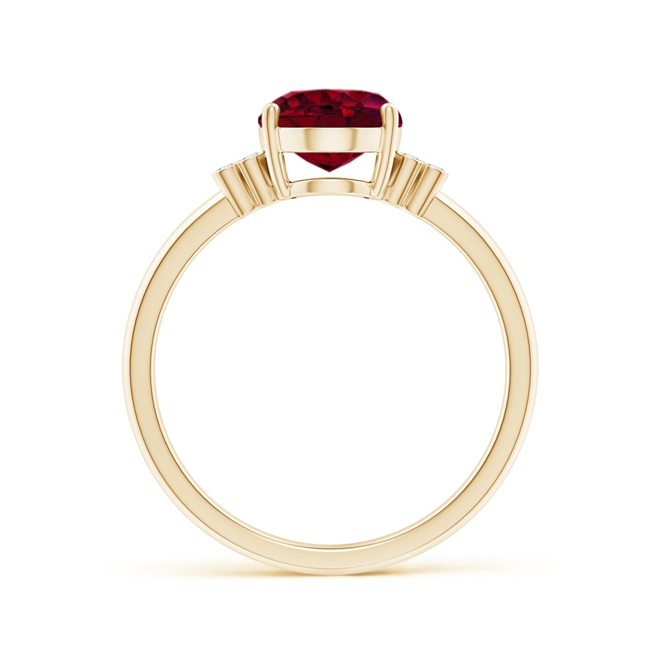 9x7mm AA Solitaire Oval Garnet Ring with Diamond Floral Accent in 10K Yellow Gold side 1