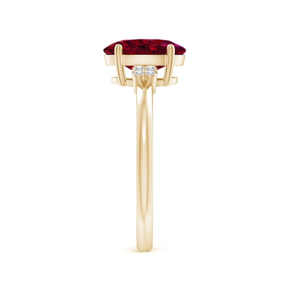 9x7mm AA Solitaire Oval Garnet Ring with Diamond Floral Accent in 10K Yellow Gold side 2
