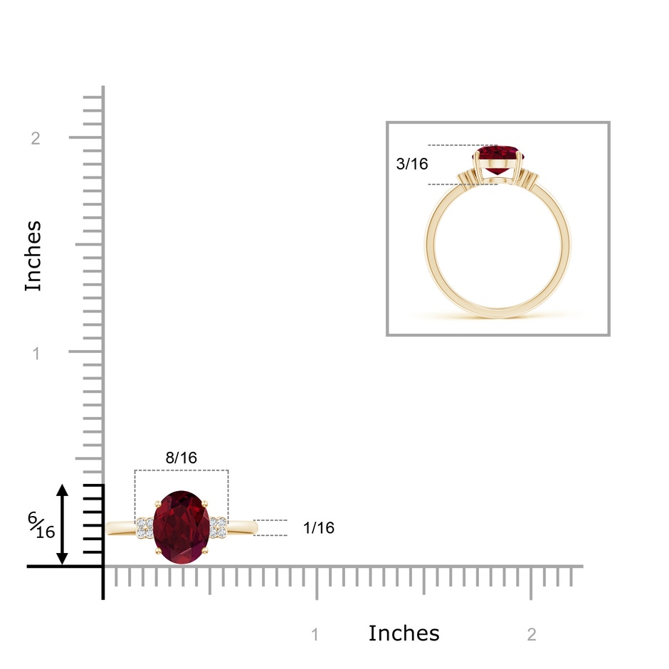 9x7mm AA Solitaire Oval Garnet Ring with Diamond Floral Accent in 10K Yellow Gold ruler
