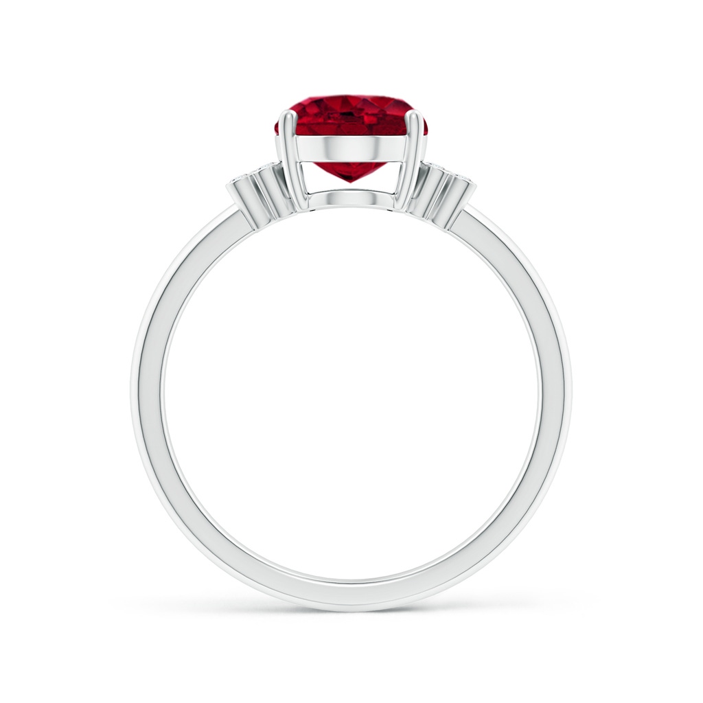 9x7mm AAA Solitaire Oval Garnet Ring with Diamond Floral Accent in White Gold - side 1