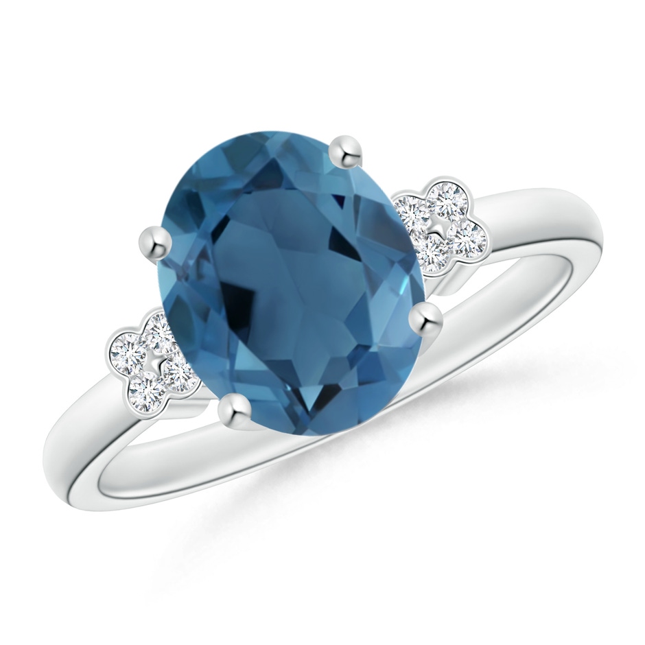 10x8mm A Oval London Blue Topaz Ring with Diamond Floral Accents in White Gold 