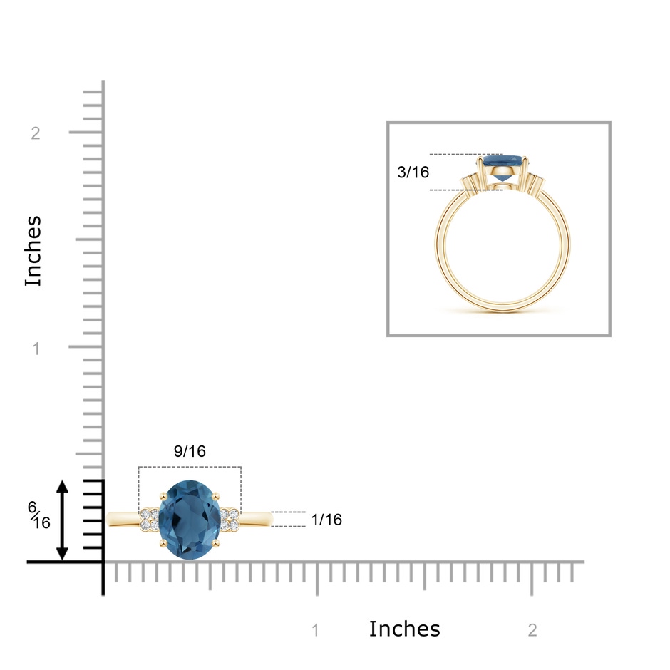 10x8mm A Oval London Blue Topaz Ring with Diamond Floral Accents in Yellow Gold product image