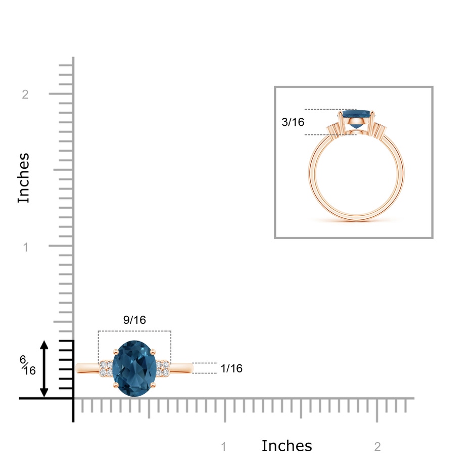 10x8mm AA Oval London Blue Topaz Ring with Diamond Floral Accents in Rose Gold product image