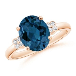 East-West Oval London Blue Topaz Solitaire Ring with Diamonds | Angara