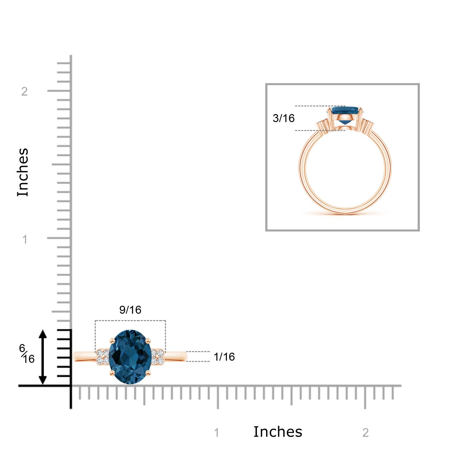 AAA - London Blue Topaz / 3.33 CT / 14 KT Rose Gold