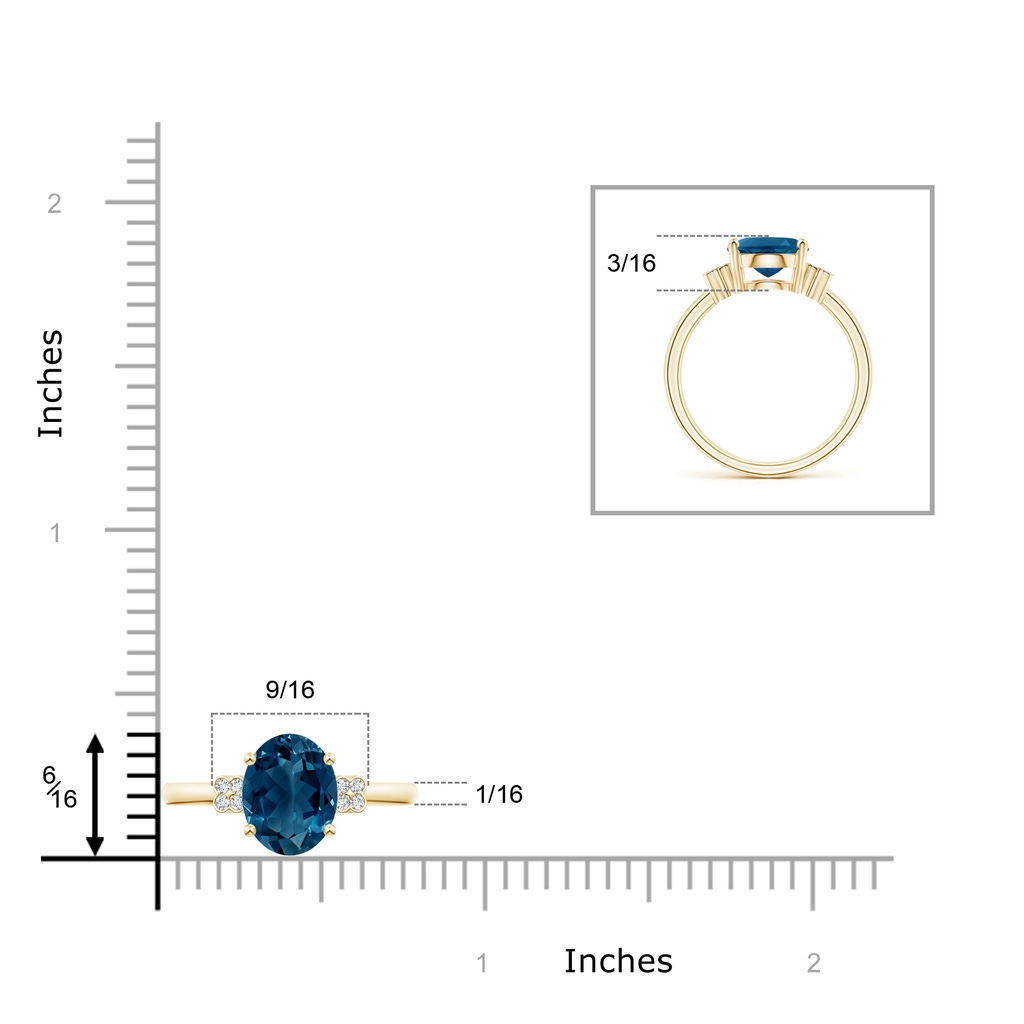 10x8mm AAAA Oval London Blue Topaz Ring with Diamond Floral Accents in Yellow Gold Product Image