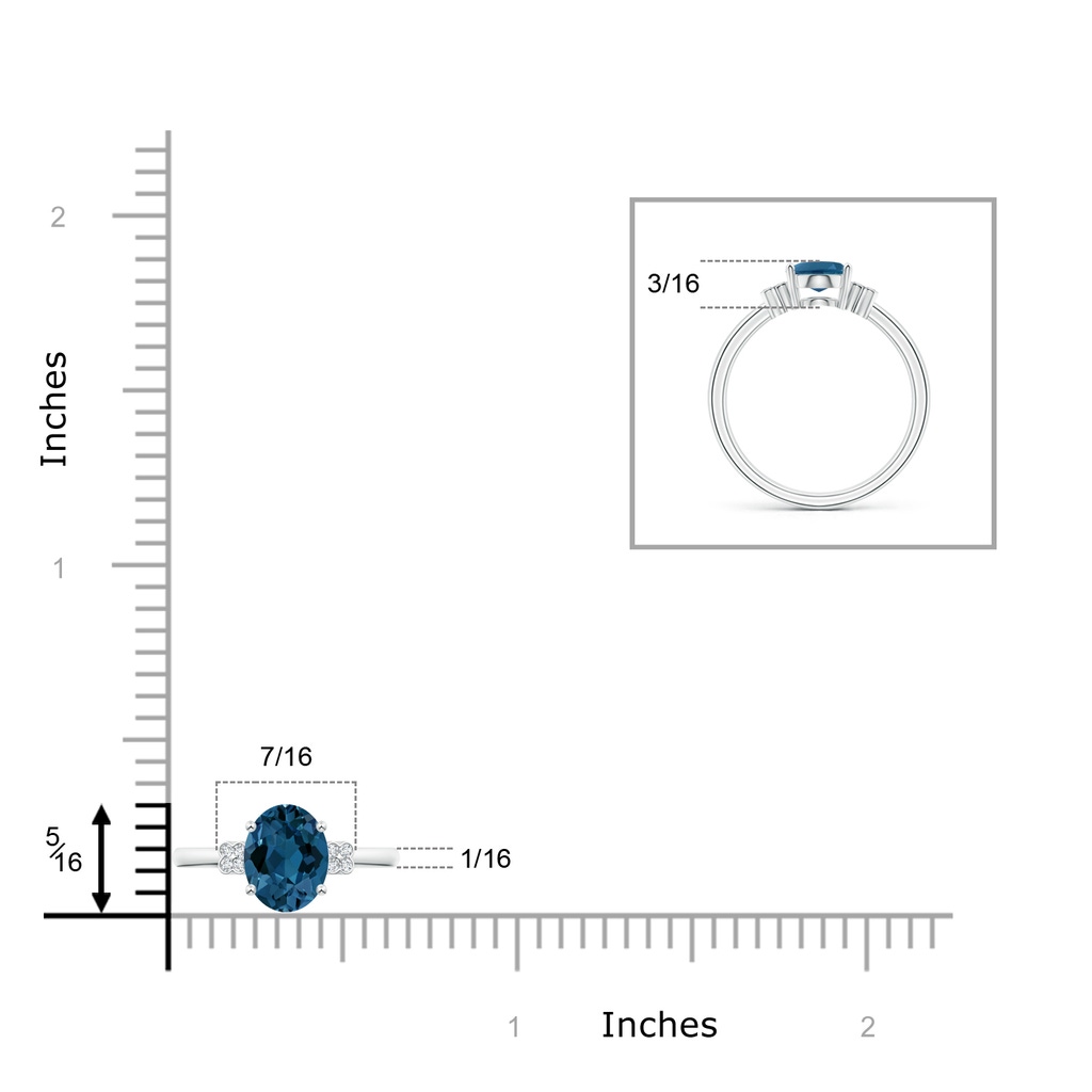 8x6mm AAA Oval London Blue Topaz Ring with Diamond Floral Accents in White Gold Product Image